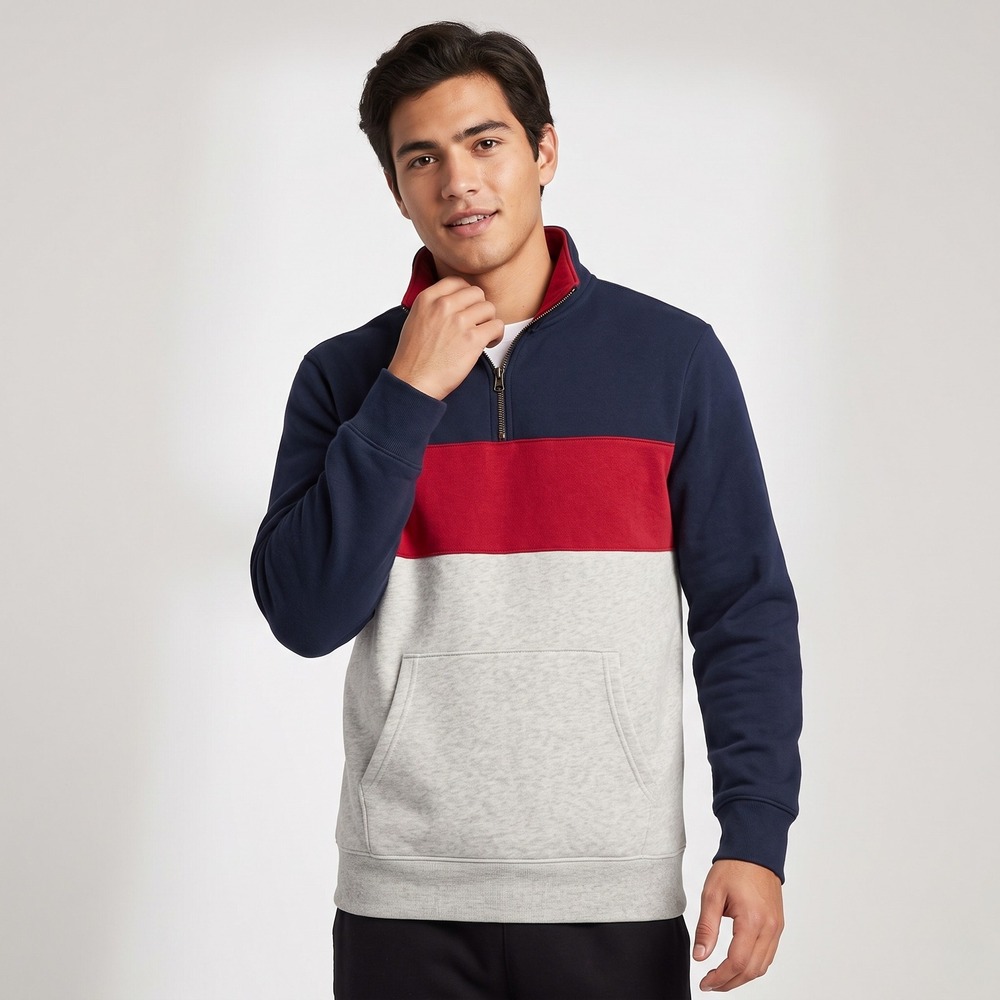 Old Navy Sweatshirt Mens Medium Multi Colorblock 1/4 Zip Fleece Kangaroo Pocket